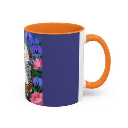 The Lady And The Garden Dragon Colorful Mugs – Art Deco Mythical Botanical Elegance