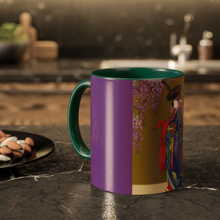 Wisteria Elegance Colorful Mug (11oz, 15oz) – Floral Beauty, Kimono Art & Timeless Grace