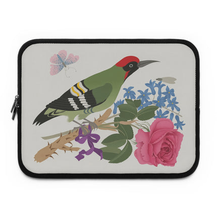 🐦🌹 Woodpecker & Rose Laptop Sleeve – Charming Beauty & Refined Simplicity