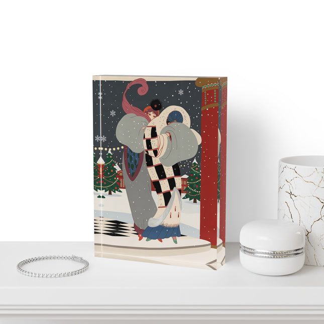❄️✨ The Winter Couture Promenade Acrylic Art Block – Art Deco Holiday Elegance