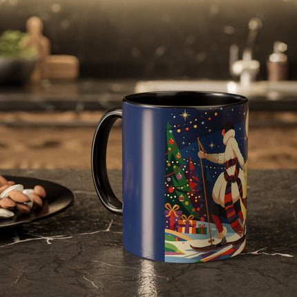 🌙🎿 The Moonlit Christmas Skier Colorful Mug – Whimsical Holiday Fantasy