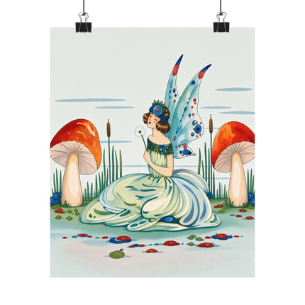 🧚🍄 The Lady Of The Enchanted Mushroom Garden Matte Vertical Poster – Art Deco Fairy Fantasy
