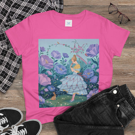 🌸🐇 The Secret Blossom Garden Cotton Tee – Art Deco Spring Whimsy