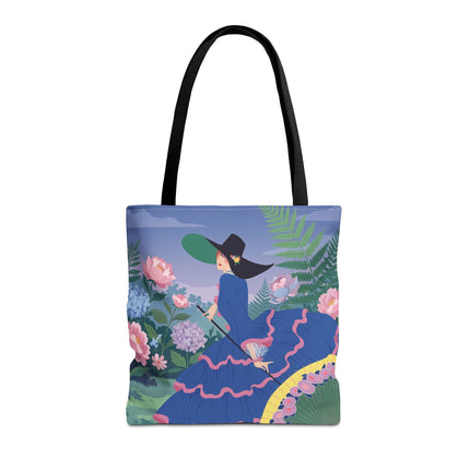 🌸💙 The Lady Of The Blue Garden Promenade Tote Bag – Art Deco Floral Fashion