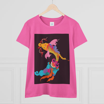 Golden Koi Women's Midweight Cotton Tee – Prosperity & Vibrant Energy