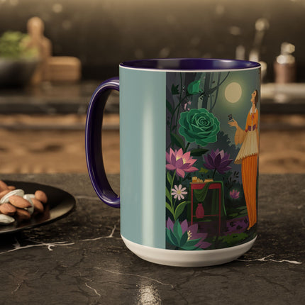The Lady Of The Moonlit Garden Colorful Mugs – Art Deco Botanical Serenity