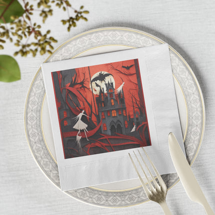 Halloween Night Scene White Coined Napkins