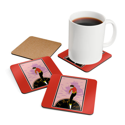 Woman Waiting for her Beloved at 1:59 by Kobayashi Kaichi Corkwood Coaster Set