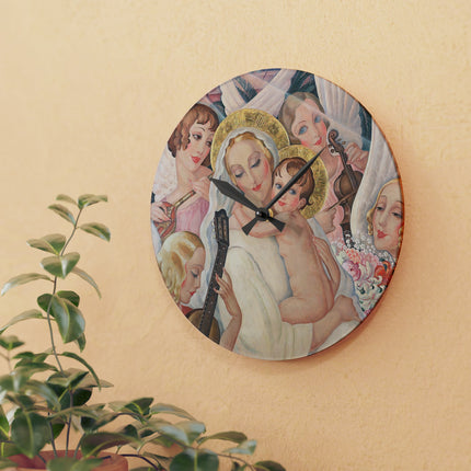 Madonna with Child Surrounded by Musical Angels Acrylic Wall Clock, Round and Square