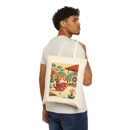 Archer Kitten in the Zen Garden Cotton Canvas Tote Bag – Focus, Whimsy & Zen Balance