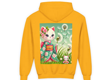 Geisha Kitten and the Dandelion Wish Youth Heavy Blend Hooded Sweatshirt
