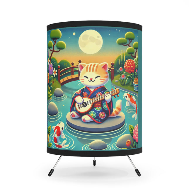 Melodic Kitten by the Koi Pond Tripod Lamp