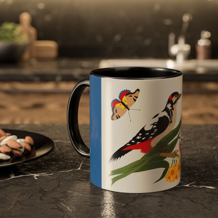 Woodpecker & Tulip Colorful Mugs – Vibrant Spring & Bold Beauty