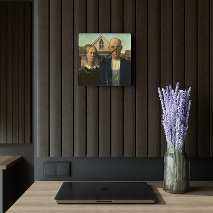 American Gothic by Grant Wood Acrylic Wall Clock, Round and Square