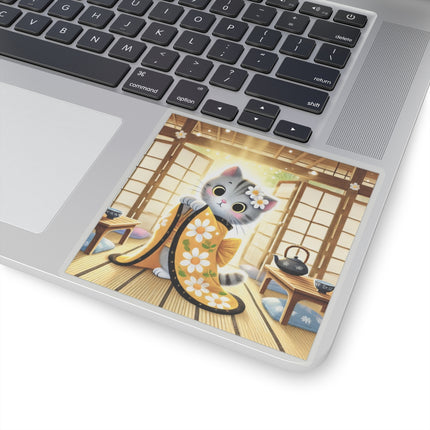 Playful Kitten in the Tea Room Kiss-Cut Stickers (4 Sizes)