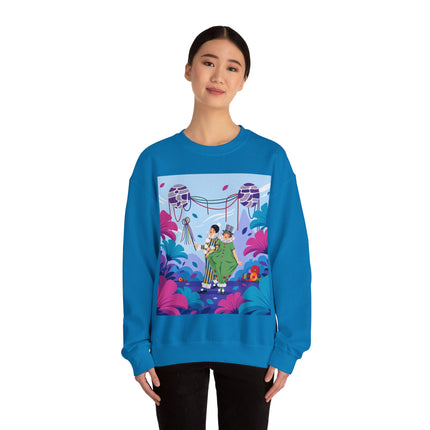 🎭🌸 The Garden Masquerade Crewneck Sweatshirt – Art Deco Floral Whimsy