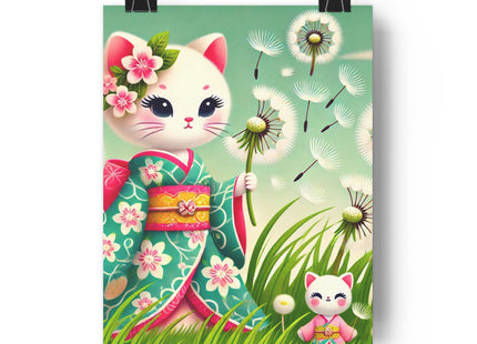 Geisha Kitten and the Dandelion Wish Giclée Art Print