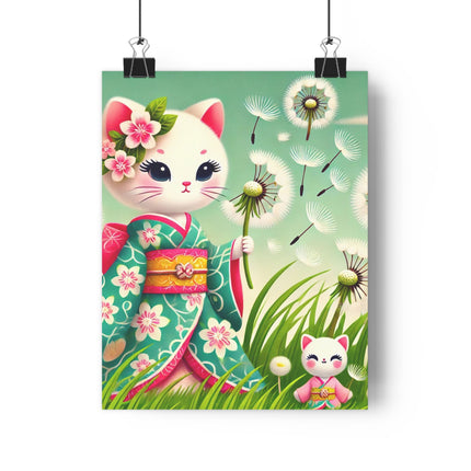 Geisha Kitten and the Dandelion Wish Giclée Art Print