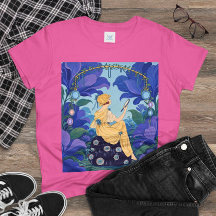 🪞🌺 The Enchanted Garden Mirror Cotton Tee – Art Deco Fashion Whimsy