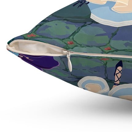 👒🌺 The Ladies Of The Enchanted Garden Stroll Square Pillow – Art Deco Floral Elegance