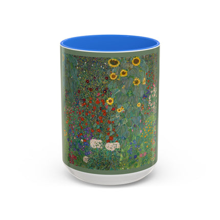 Farm Garden with Sunflowers by Gustav Klimt Colorful Mugs (11oz, 15oz)