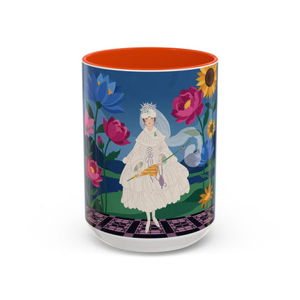 The Lady Of The Golden Parasol Colorful Mugs – Art Deco Botanical Elegance