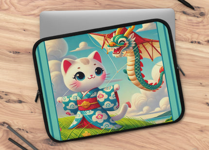Geisha Kitten and the Dragon Kite Laptop Sleeve