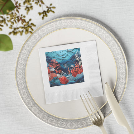 Enchanting Underwater Scene White Coined Napkins
