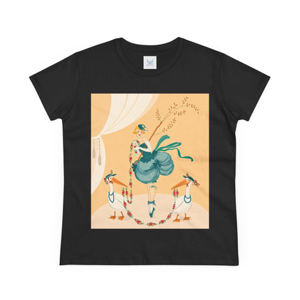 🌸🪽 The Lady And The Garden Storks Cotton Tee – Art Deco Floral Whimsy
