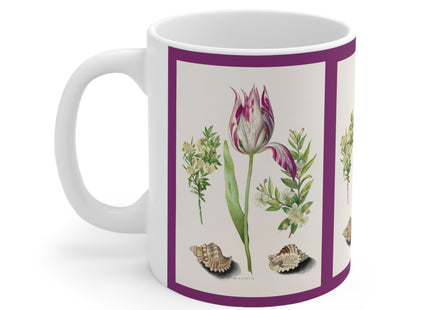 Tulip, Branches of Myrtle, and Shells by Maria Sibylla Merian Ceramic Mug 11oz