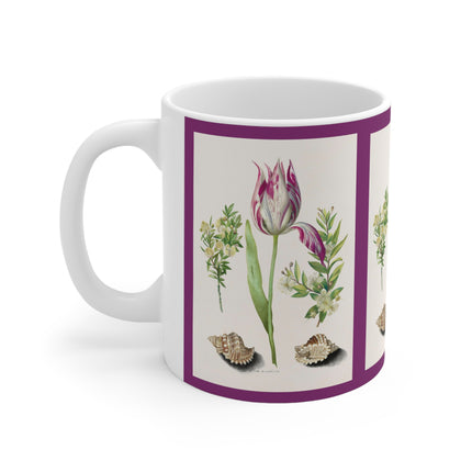 Tulip, Branches of Myrtle, and Shells by Maria Sibylla Merian Ceramic Mug 11oz