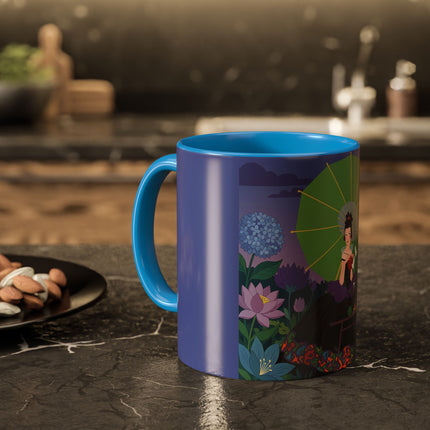 The Lady Of The Moonlit Needlework Colorful Mugs – Art Deco Crafting Elegance