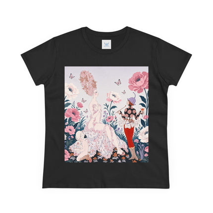 🌸🦋 The Enchanted Rose Garden Encounter Cotton Tee – Art Deco Floral Whimsy