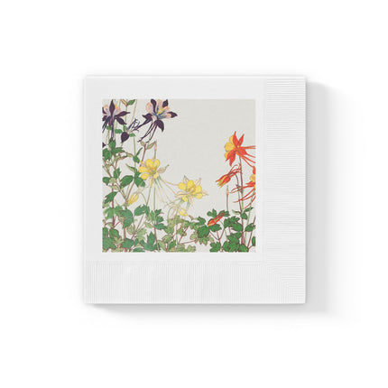 Aquilegia Flower by Tanigami Kônan White Coined Napkins
