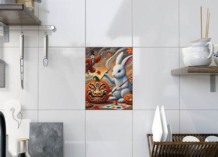 Halloween Rabbit’s Kabuki Jack-o’-Lanterns Ceramic Tile