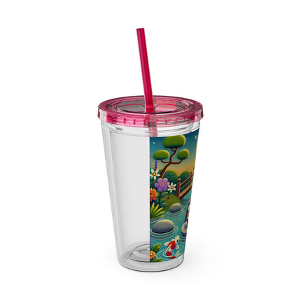Melodic Kitten by the Koi Pond Sunsplash Tumbler with Straw, 16oz