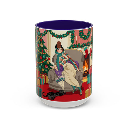 🖤🔥 The Lady Of The Christmas Hearth Colorful Mug – Art Deco Holiday Elegance