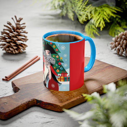 ❤️ The Lady Of The Crimson Scarf Colorful Mug – Art Deco Christmas Elegance
