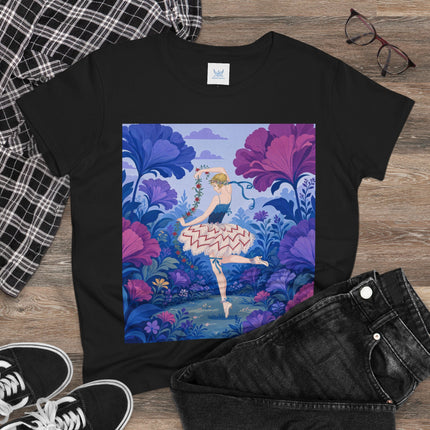🌸🩰 The Enchanted Garden Ballet Cotton Tee – Art Deco Floral Whimsy