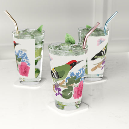 Woodpecker & Rose Pint Glass – Vibrant Spring & Bold Beauty