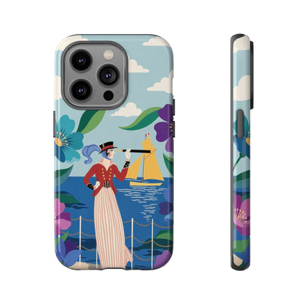 🌊🔭 The Lady Of The Seaside Lookout Phone Case – Art Deco Nautical Adventure
