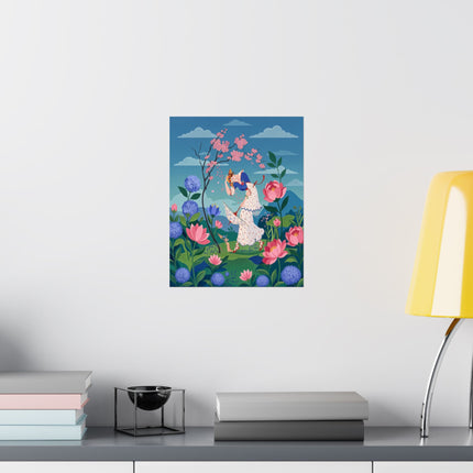 🌸☂️ The Lady Of The Falling Blossoms Matte Vertical Poster – Art Deco Garden Whimsy
