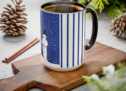 Snowman in Falling Snow Colorful Mugs (11oz, 15oz)