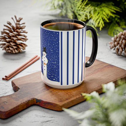 Snowman in Falling Snow Colorful Mugs (11oz, 15oz)