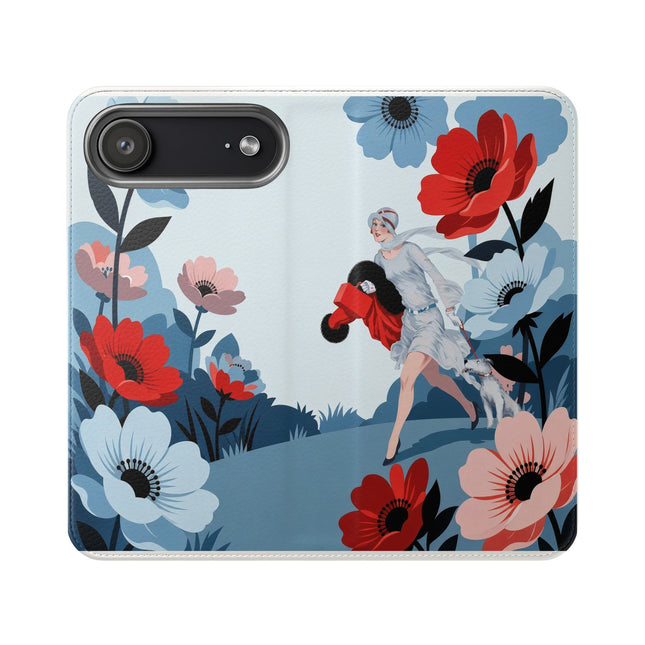 🌺🐕 The Lady Of The Flower Walk Flip Case – Art Deco Garden Stroll