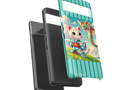 Geisha Kitten and the Dragon Kite Phone Cases