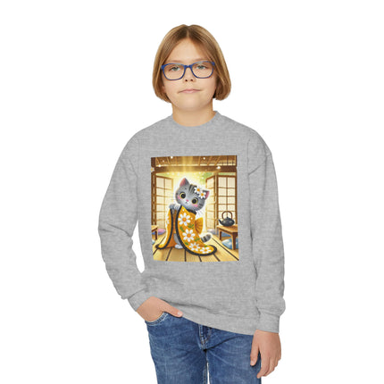 Playful Kitten in the Tea Room Youth Crewneck Sweatshirt