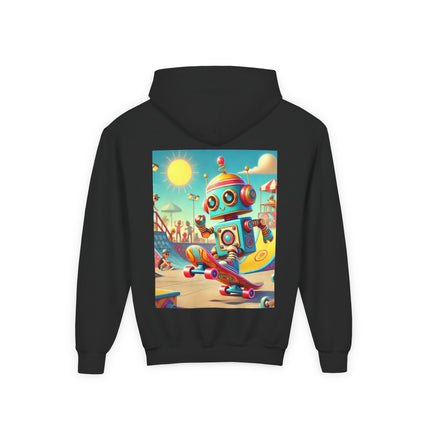 Skate Park Robot Youth Hooded Sweatshirt – Action, Energy & Retro Fun
