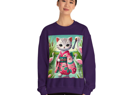 Geisha Kitten Strolls Among the Spoonbills  Unisex Heavy Blend™ Crewneck Sweatshirt