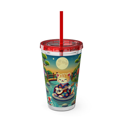 Melodic Kitten by the Koi Pond Sunsplash Tumbler with Straw, 16oz